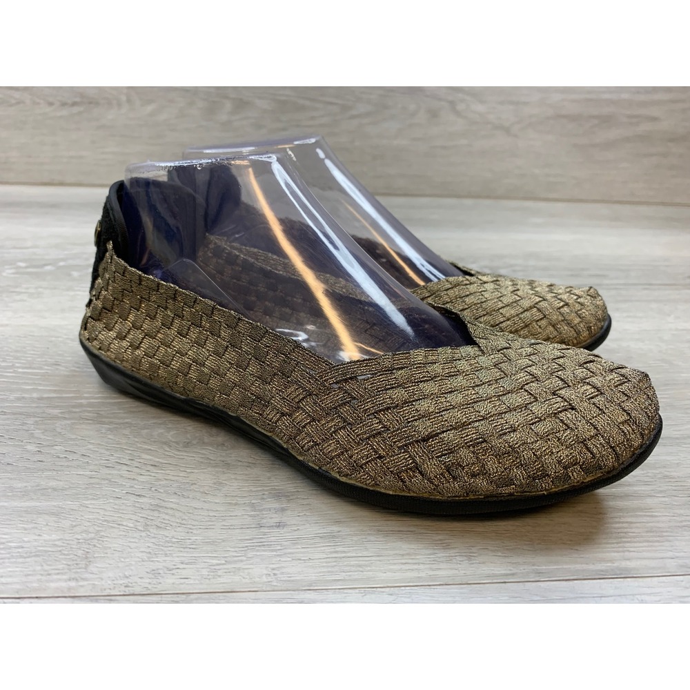 Bernie Mev Catwalk Gold Metallic Woven Elastic Comfort Flats Shoes Women's 8